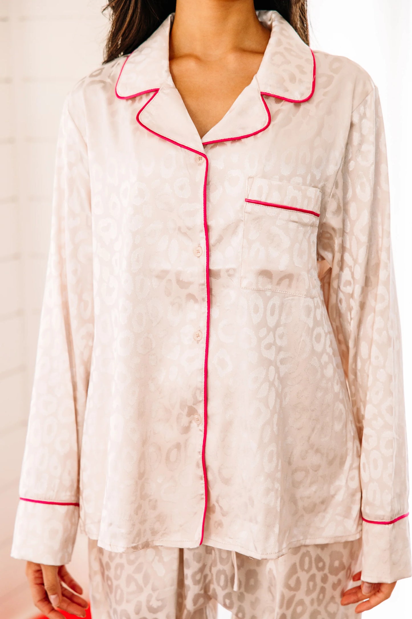 Feel The Energy Cream White Satin Leopard Pajama Set