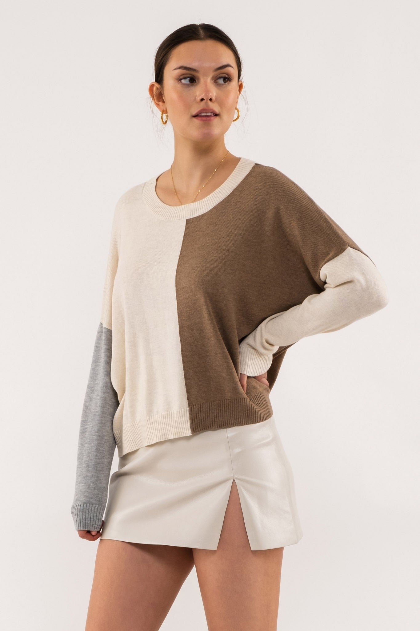 Relaxed Color Block Pullover Sweater