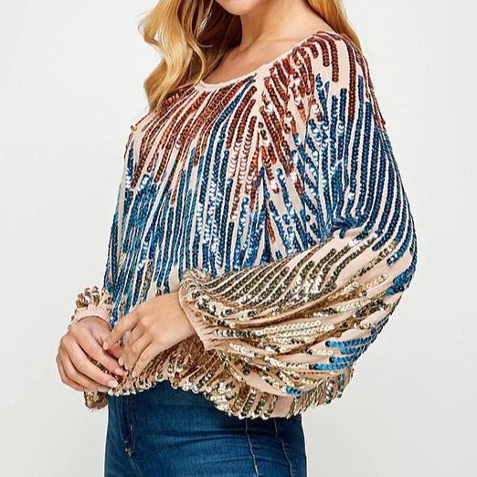Feeling Sparks Gold Multi Sequin Top
