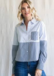 Colorblock Stripe Button Down With Pocket