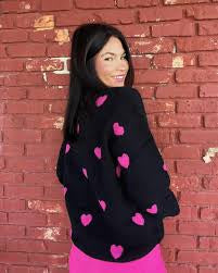 All Over Heart Sweater - Black