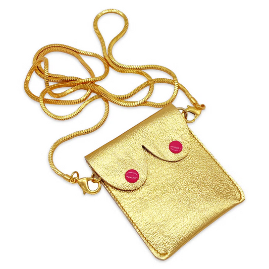 Gold  Boob Pouch with Strap: Leather Feminist Coin Purse